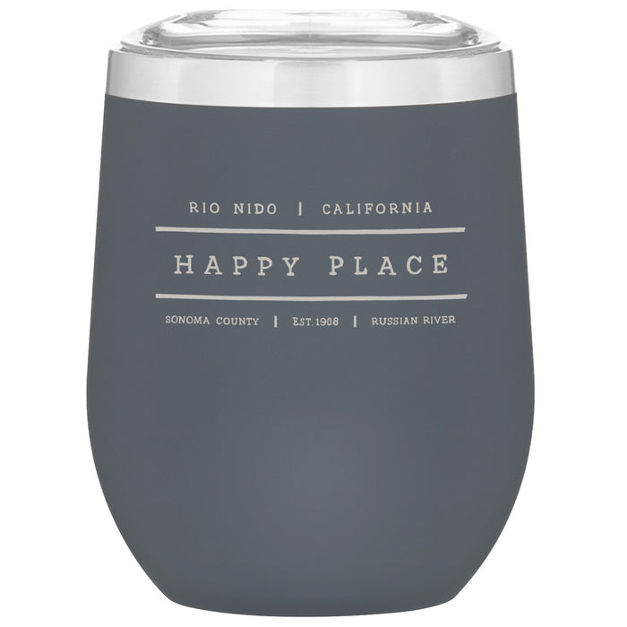 12 Oz. Stainless Insulated Stemless Wine Cup Printed with a Customizable HAPPY PLACE Design