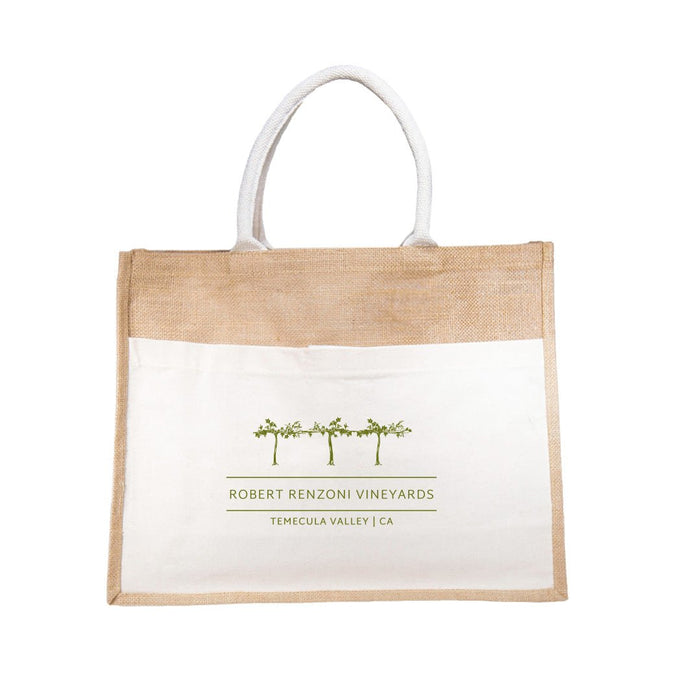 Custom Wholesale Jute Canvas Pocket Tote with Velcro Printed in VISTA COLLECTION Design