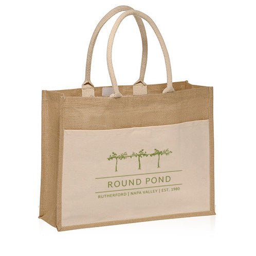 Custom Wholesale Jute Canvas Pocket Tote with Velcro