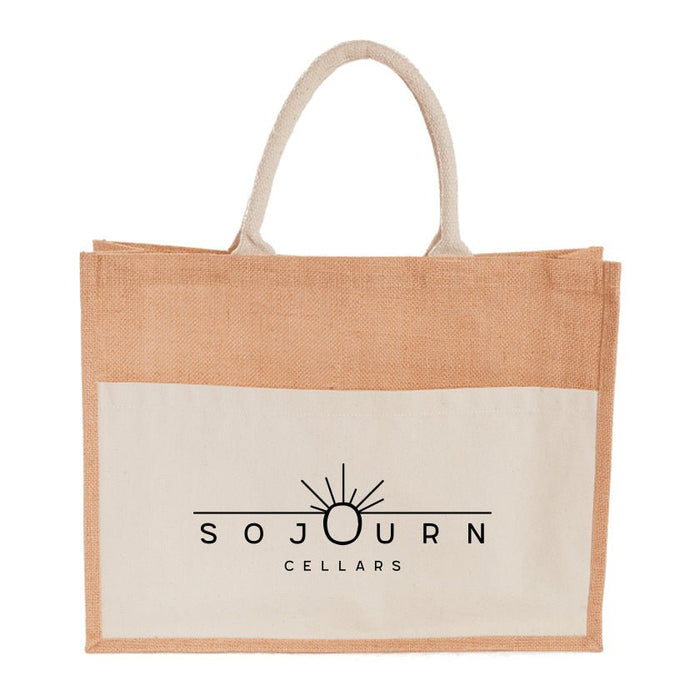 Jute Canvas Pocket Tote No Velcro Customized with your Brand or Logo