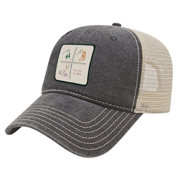 Custom SQUARES Cap America Pigment Dyed Trucker Cap with Woven Patch Marrowed Label