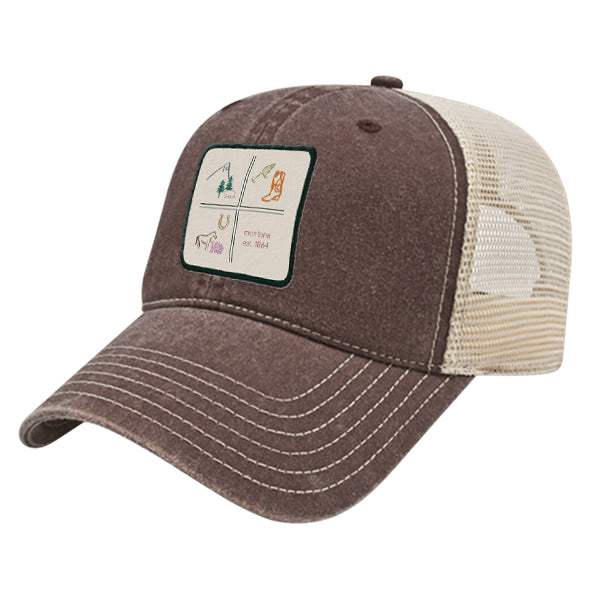 Custom SQUARES Cap America Pigment Dyed Trucker Cap with Woven Patch Marrowed Label