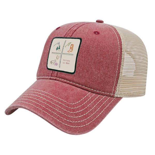 Custom SQUARES Cap America Pigment Dyed Trucker Cap with Woven Patch Marrowed Label
