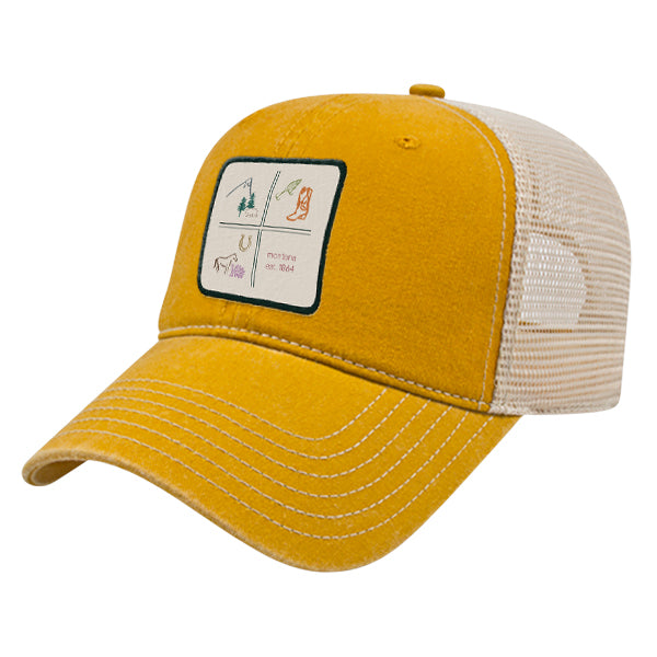 Custom SQUARES Cap America Pigment Dyed Trucker Cap with Woven Patch Marrowed Label