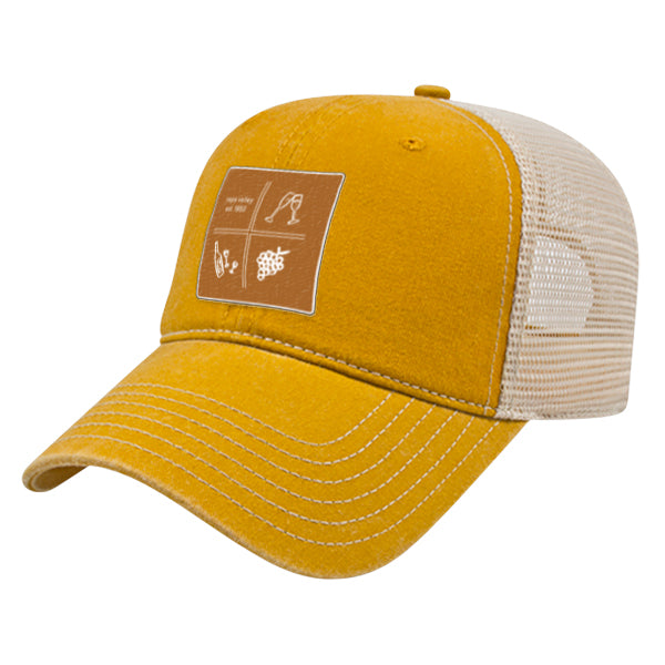 Custom SQUARES Cap America Pigment Dyed Trucker Cap with Woven Patch Marrowed Label