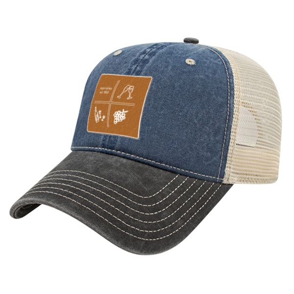 Custom SQUARES Cap America Pigment Dyed Trucker Cap with Woven Patch Marrowed Label