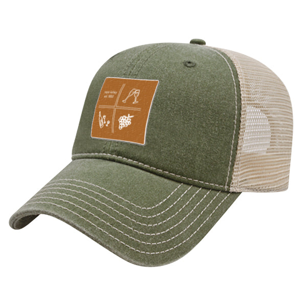 Custom SQUARES Cap America Pigment Dyed Trucker Cap with Woven Patch Marrowed Label