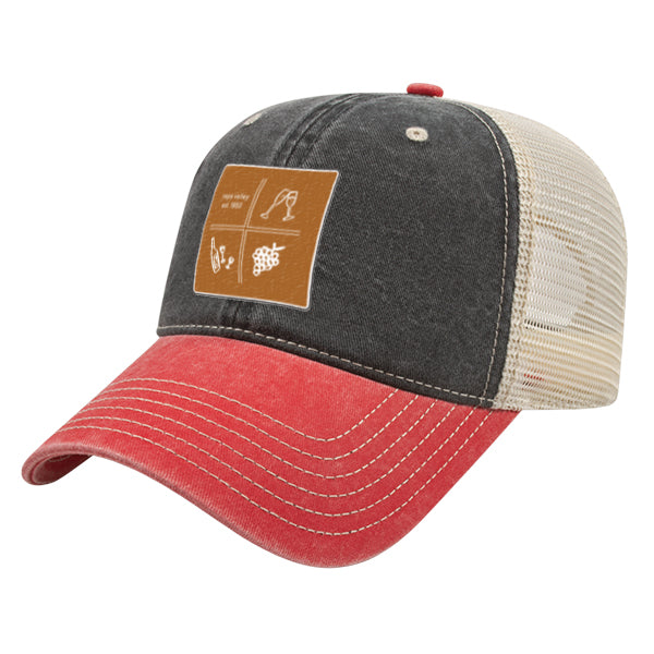 Custom SQUARES Cap America Pigment Dyed Trucker Cap with Woven Patch Marrowed Label