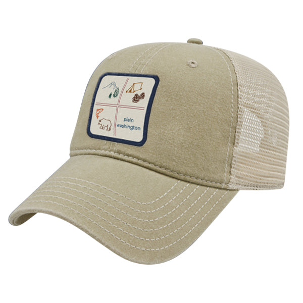 Custom SQUARES Cap America Pigment Dyed Trucker Cap with Woven Patch Marrowed Label