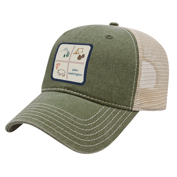 Custom SQUARES Cap America Pigment Dyed Trucker Cap with Woven Patch Marrowed Label