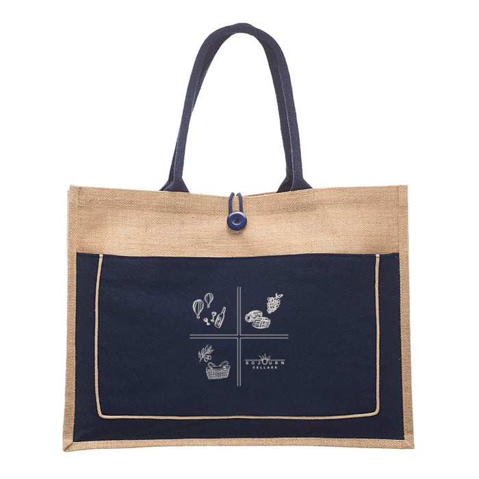 Custom Wholesale Jute Tote with Colored Canvas Pocket
