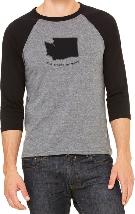 Bella + Canvas Unisex 3.6 Oz. Three-Quarter Sleeve Baseball Tee Printed with a Customizable STATE COLLECTION Design