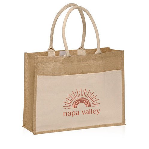 Custom Wholesale Jute Canvas Pocket Tote with Velcro