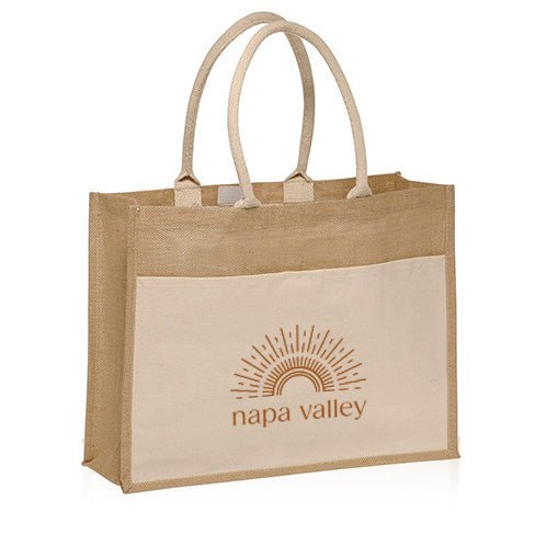 Custom Wholesale Jute Canvas Pocket Tote with Velcro