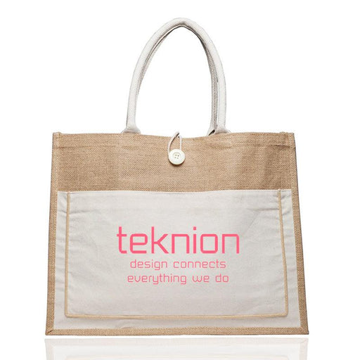 Canvas Button Colored Pocket Jute Tote Customized with your Brand or Logo - Mercantile 12