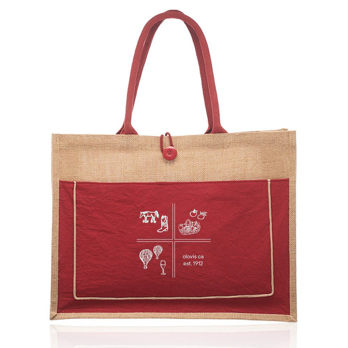 Custom Wholesale Jute Tote with Colored Canvas Pocket
