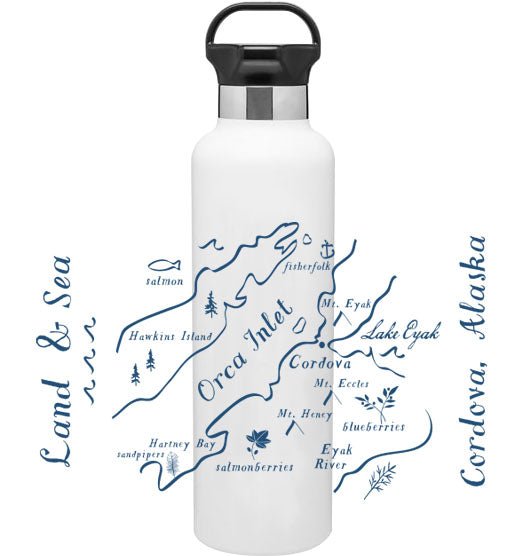 24 Oz. Stainless Insulated Gear Water Bottle Printed with a Customizable CALLIGRAPHY MAP Design