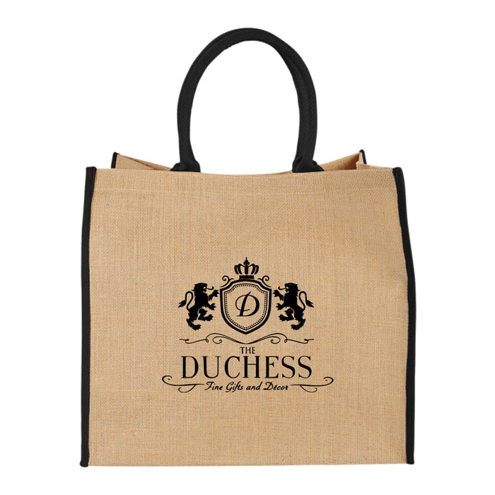 Custom Wholesale Large Jute Shopper Tote Printed with your BRAND OR LOGO