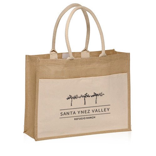 Jute Canvas Pocket Tote with Velcro Printed with a Customizable VINES Design