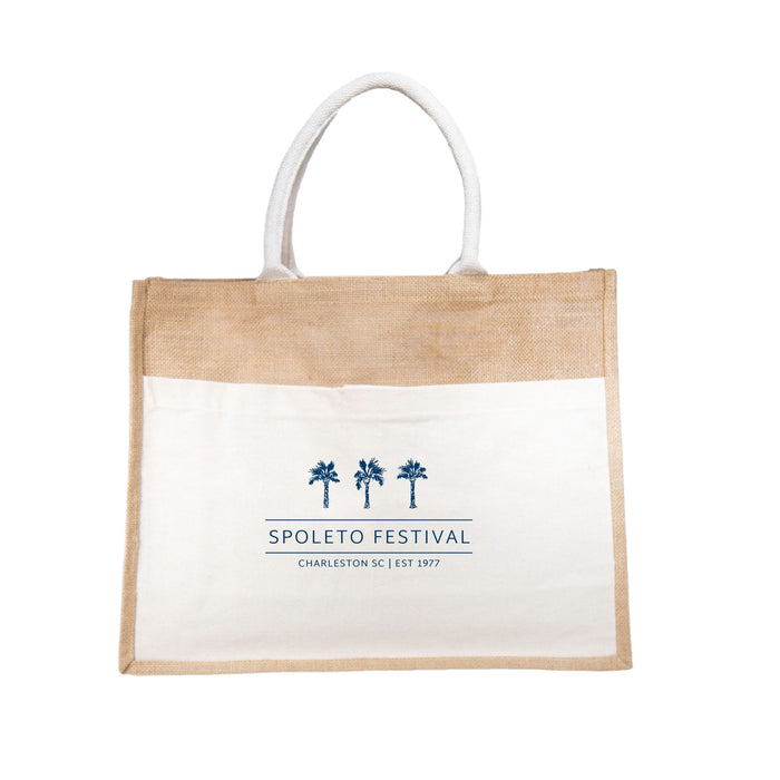 Custom Wholesale Jute Canvas Pocket Tote with Velcro