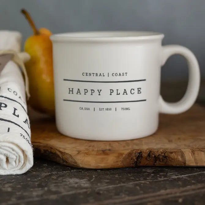 14 Oz. Chunky Ceramic Mug Printed with a Customizable HAPPY PLACE Design