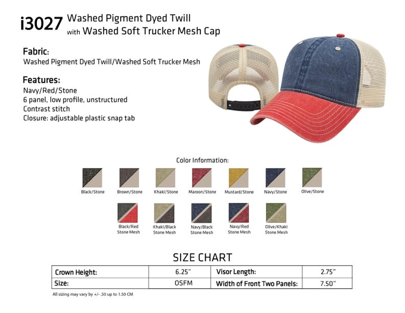 Custom SLANT Cap America Unisex Pigment Dyed Trucker with Cap Woven Patch Merrowed Label