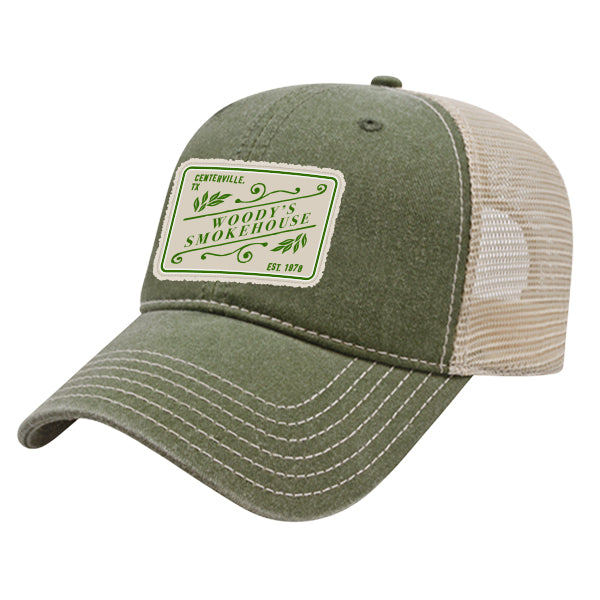 Custom SLANT Cap America Unisex Pigment Dyed Trucker with Cap Woven Patch Merrowed Label