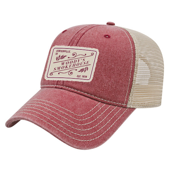 Custom SLANT Cap America Unisex Pigment Dyed Trucker with Cap Woven Patch Merrowed Label
