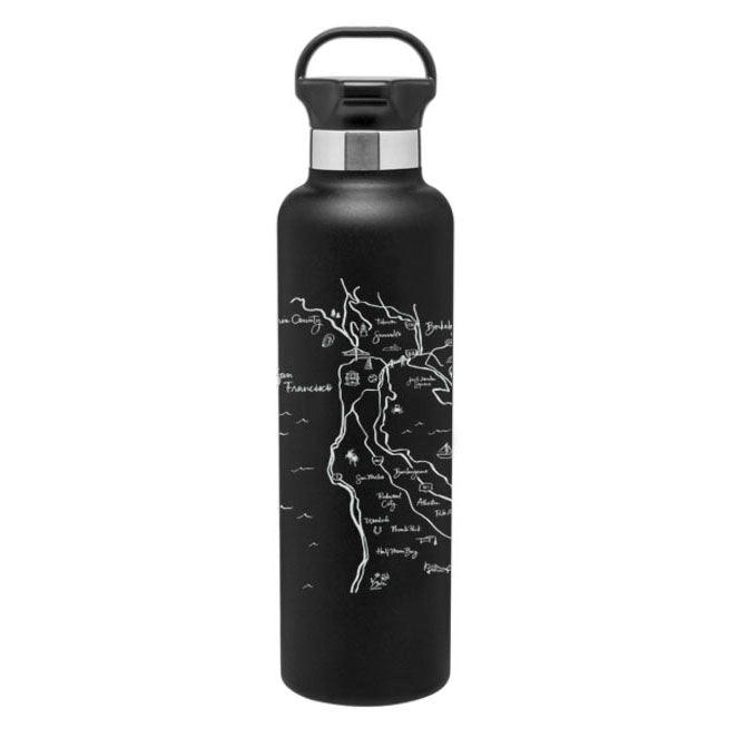 Stainless Steel Water Bottle Bay Area Calligraphy Map - Mercantile 12