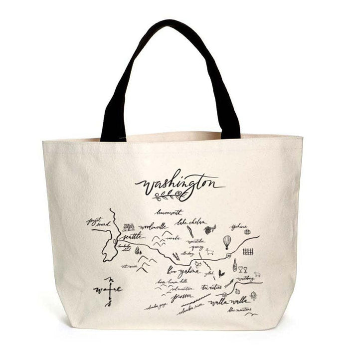 Heavyweight Natural Cotton Tote with Black Handles Calligraphy Map Washington - Mercantile 12