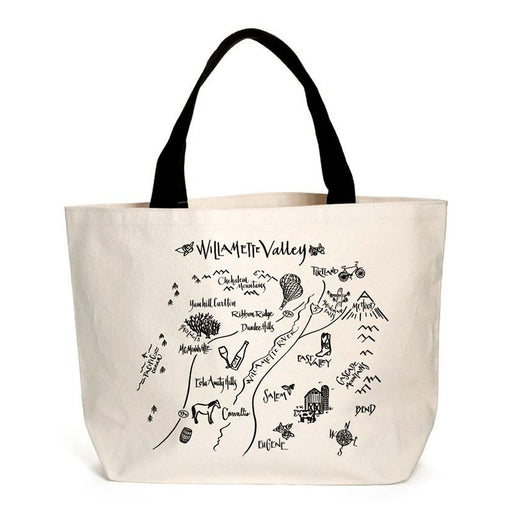 Heavyweight Natural Cotton Tote with Black Handles Willamette Valley Calligraphy Map - Mercantile 12