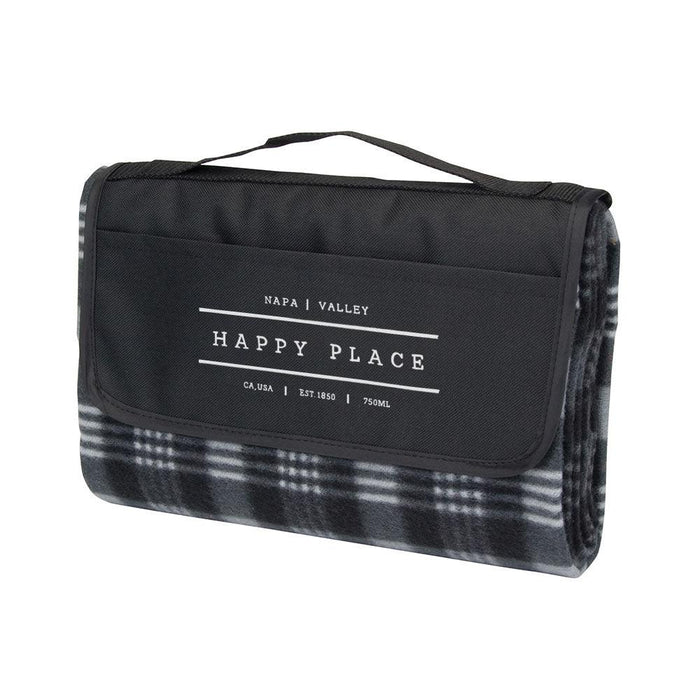 Napa Valley Happy Place Black/Grey Plaid Picnic Blanket - Mercantile 12