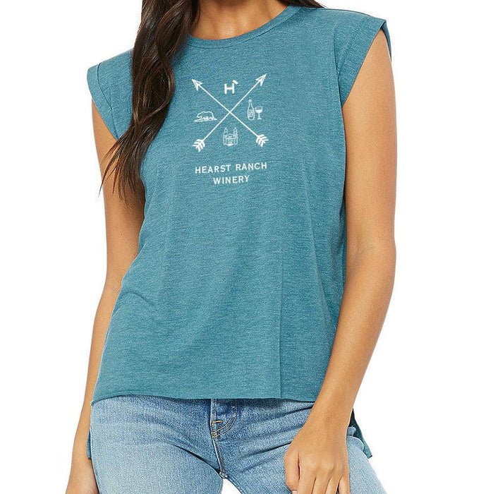Ladies Flowy Muscle Tee with Rolled Cuff - Mercantile 12