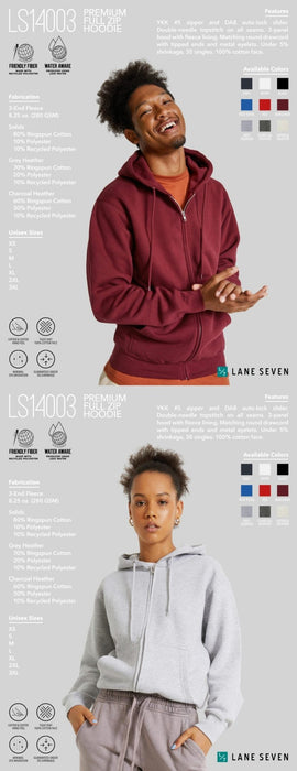 Lane Seven Unisex 8.25 Oz. Premium Full Zip Hoodie Poly Cotton Printed with a Customizable OVAL COLLECTION Design