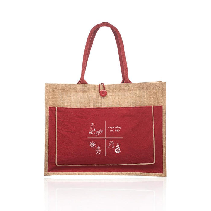 Canvas Button Colored Pocket Jute Tote in a Customizable HOLIDAY SQUARES Collection Design - Mercantile 12